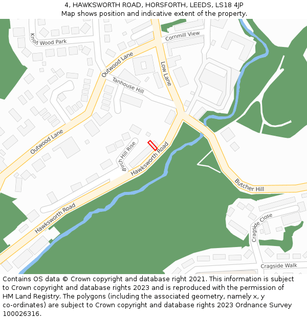 4, HAWKSWORTH ROAD, HORSFORTH, LEEDS, LS18 4JP: Location map and indicative extent of plot