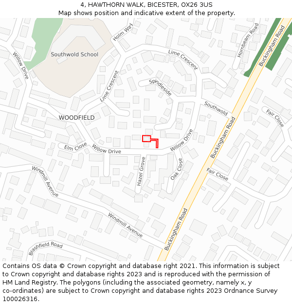 4, HAWTHORN WALK, BICESTER, OX26 3US: Location map and indicative extent of plot