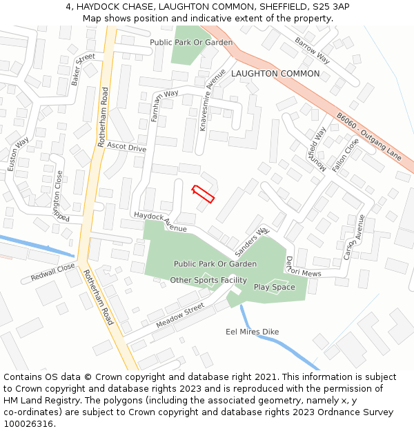 4, HAYDOCK CHASE, LAUGHTON COMMON, SHEFFIELD, S25 3AP: Location map and indicative extent of plot