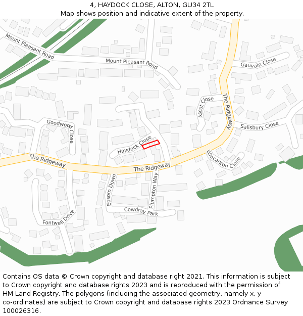 4, HAYDOCK CLOSE, ALTON, GU34 2TL: Location map and indicative extent of plot