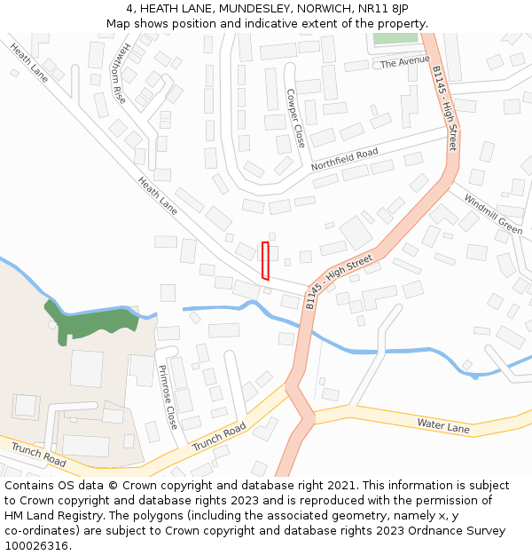 4, HEATH LANE, MUNDESLEY, NORWICH, NR11 8JP: Location map and indicative extent of plot