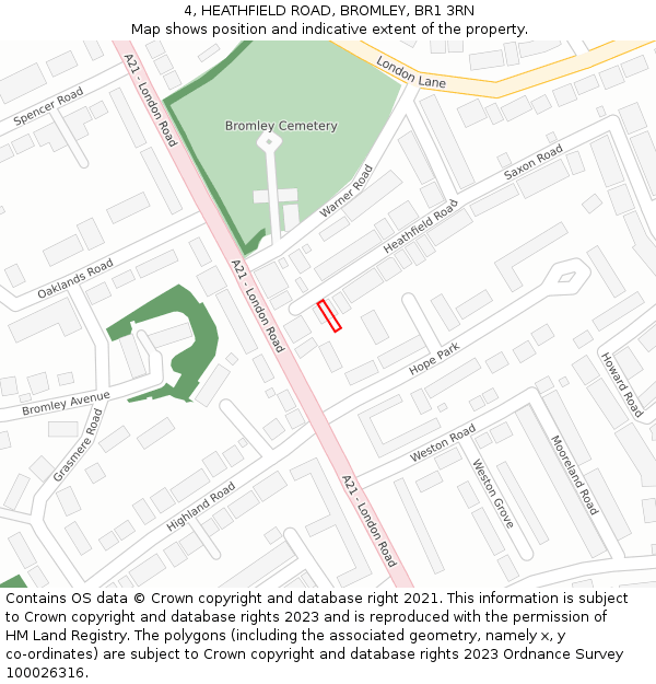 4, HEATHFIELD ROAD, BROMLEY, BR1 3RN: Location map and indicative extent of plot
