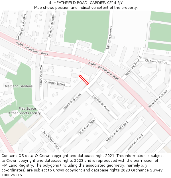 4, HEATHFIELD ROAD, CARDIFF, CF14 3JY: Location map and indicative extent of plot
