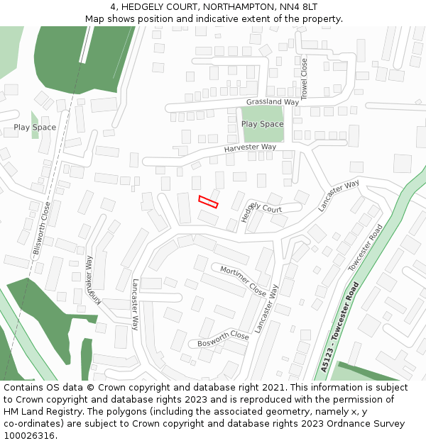 4, HEDGELY COURT, NORTHAMPTON, NN4 8LT: Location map and indicative extent of plot