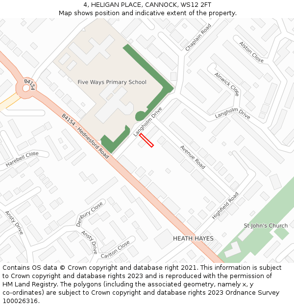 4, HELIGAN PLACE, CANNOCK, WS12 2FT: Location map and indicative extent of plot