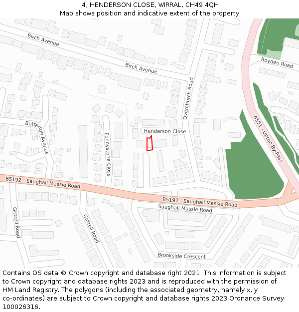 4, HENDERSON CLOSE, WIRRAL, CH49 4QH: Location map and indicative extent of plot