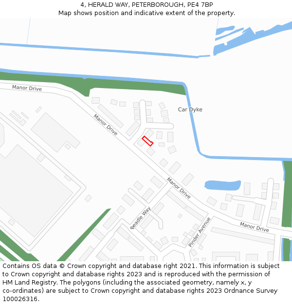 4, HERALD WAY, PETERBOROUGH, PE4 7BP: Location map and indicative extent of plot