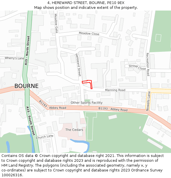 4, HEREWARD STREET, BOURNE, PE10 9EX: Location map and indicative extent of plot