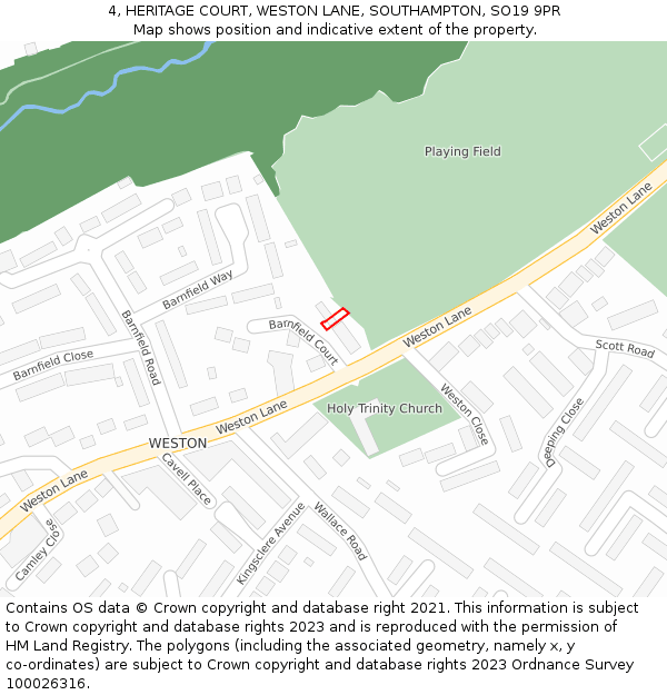 4, HERITAGE COURT, WESTON LANE, SOUTHAMPTON, SO19 9PR: Location map and indicative extent of plot