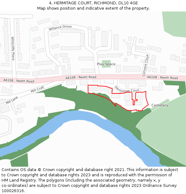 4, HERMITAGE COURT, RICHMOND, DL10 4GE: Location map and indicative extent of plot