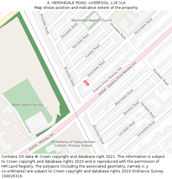4, HERONDALE ROAD, LIVERPOOL, L18 1LA: Location map and indicative extent of plot