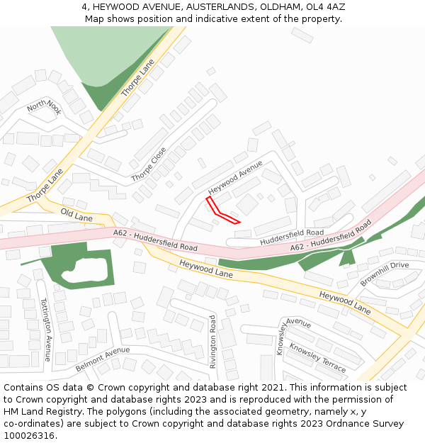 4, HEYWOOD AVENUE, AUSTERLANDS, OLDHAM, OL4 4AZ: Location map and indicative extent of plot