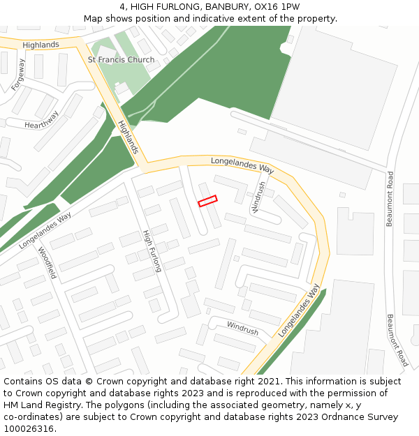 4, HIGH FURLONG, BANBURY, OX16 1PW: Location map and indicative extent of plot