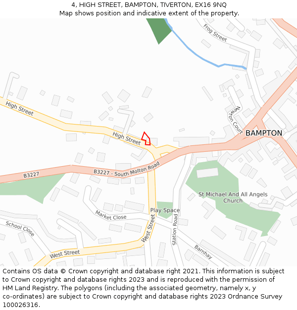4, HIGH STREET, BAMPTON, TIVERTON, EX16 9NQ: Location map and indicative extent of plot