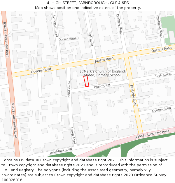 4, HIGH STREET, FARNBOROUGH, GU14 6ES: Location map and indicative extent of plot
