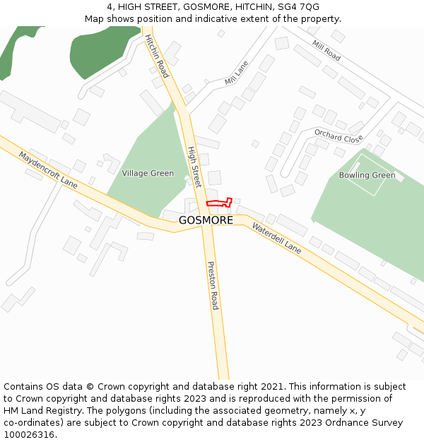 4, HIGH STREET, GOSMORE, HITCHIN, SG4 7QG: Location map and indicative extent of plot