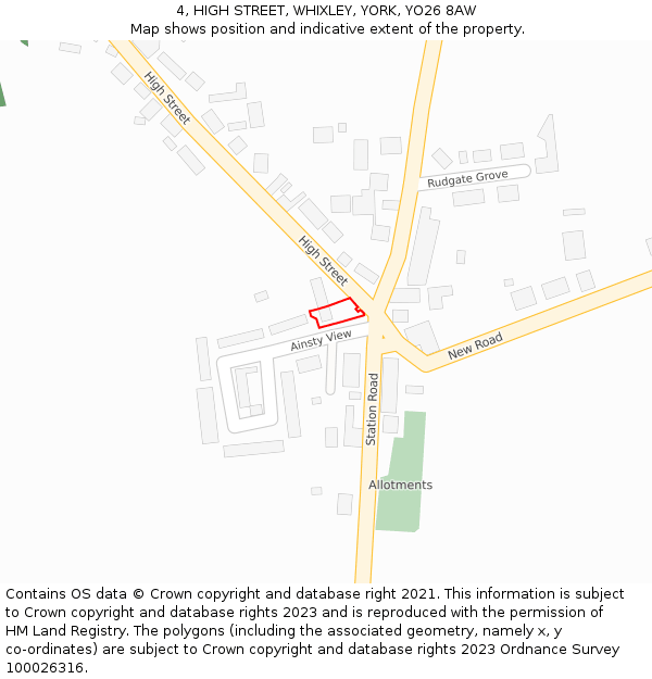 4, HIGH STREET, WHIXLEY, YORK, YO26 8AW: Location map and indicative extent of plot