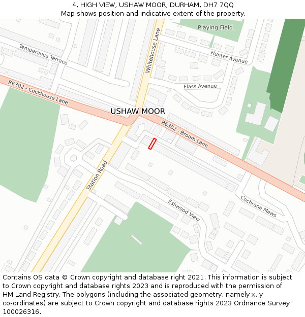 4, HIGH VIEW, USHAW MOOR, DURHAM, DH7 7QQ: Location map and indicative extent of plot