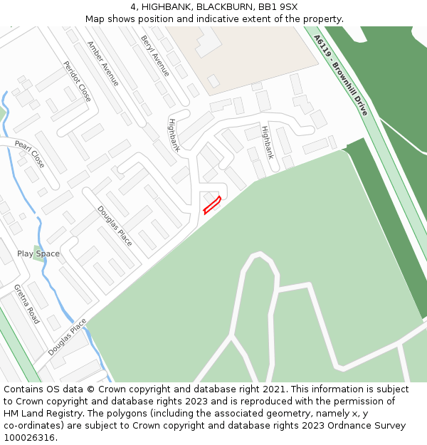 4, HIGHBANK, BLACKBURN, BB1 9SX: Location map and indicative extent of plot