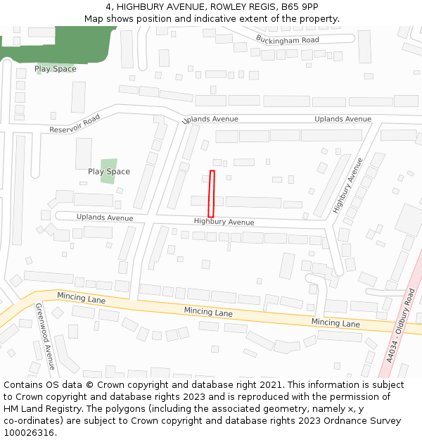 4, HIGHBURY AVENUE, ROWLEY REGIS, B65 9PP: Location map and indicative extent of plot