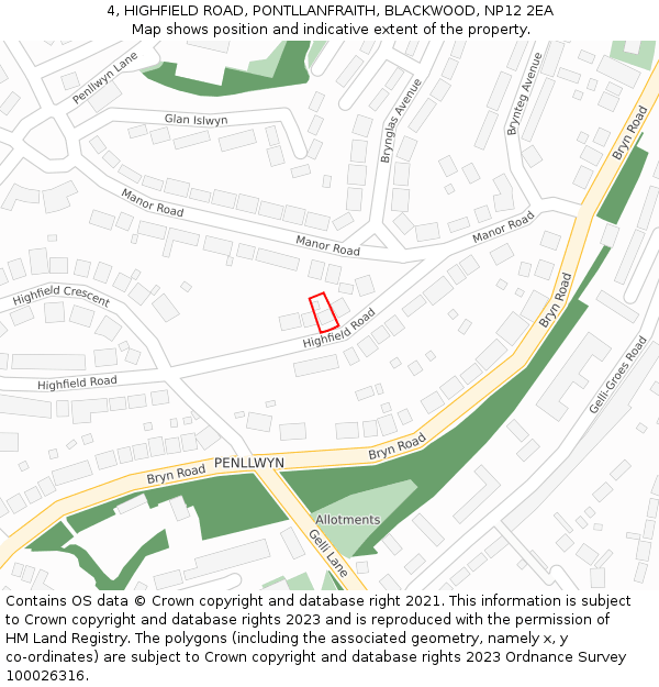 4, HIGHFIELD ROAD, PONTLLANFRAITH, BLACKWOOD, NP12 2EA: Location map and indicative extent of plot