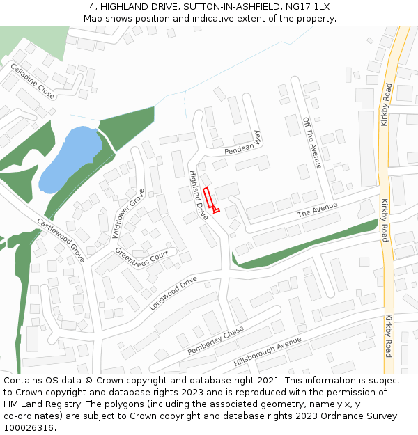 4, HIGHLAND DRIVE, SUTTON-IN-ASHFIELD, NG17 1LX: Location map and indicative extent of plot