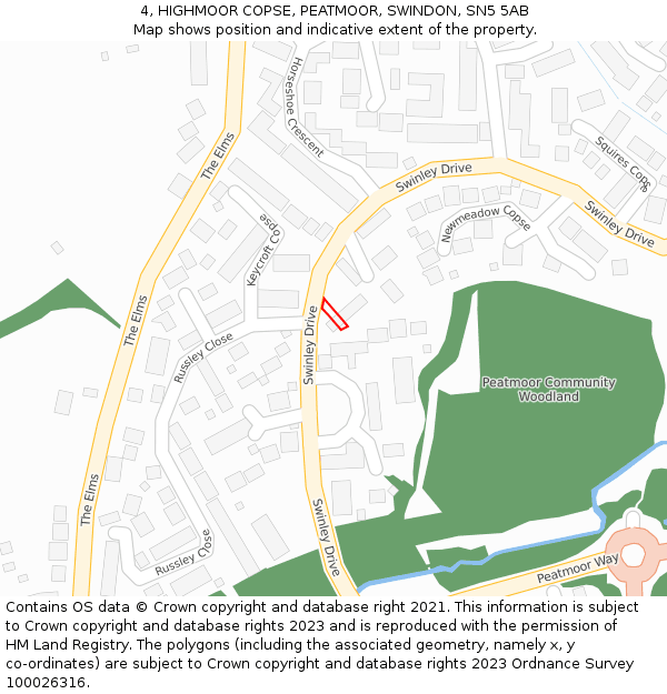 4, HIGHMOOR COPSE, PEATMOOR, SWINDON, SN5 5AB: Location map and indicative extent of plot