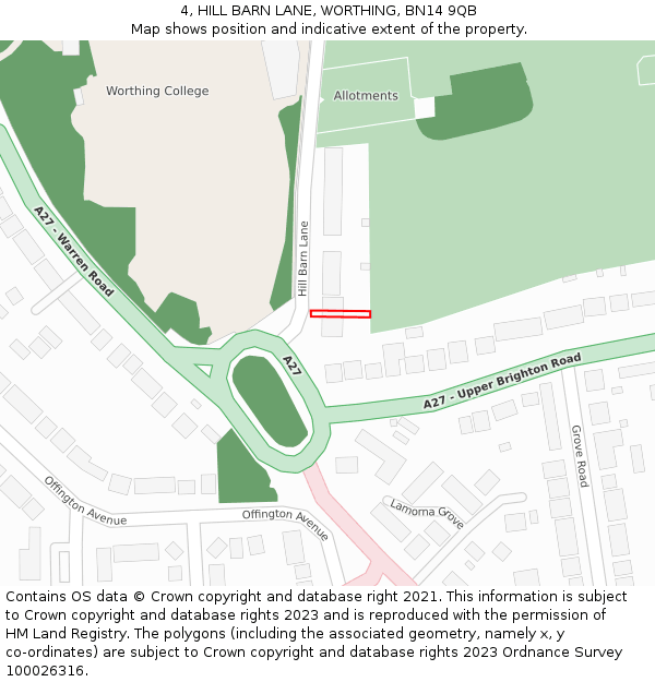4, HILL BARN LANE, WORTHING, BN14 9QB: Location map and indicative extent of plot