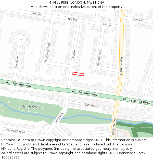 4, HILL RISE, LONDON, NW11 6NA: Location map and indicative extent of plot