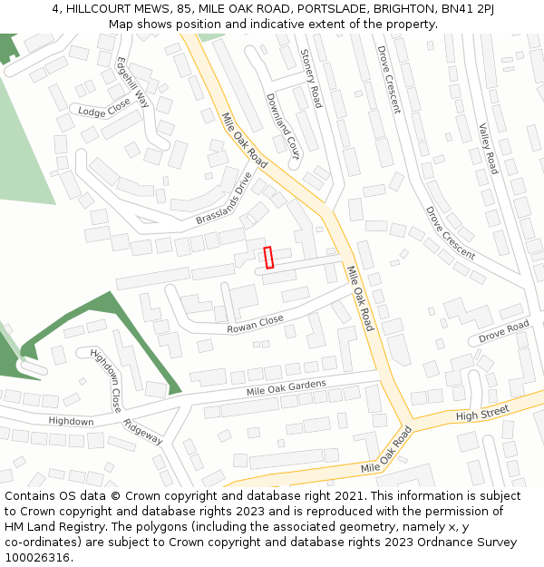 4, HILLCOURT MEWS, 85, MILE OAK ROAD, PORTSLADE, BRIGHTON, BN41 2PJ: Location map and indicative extent of plot