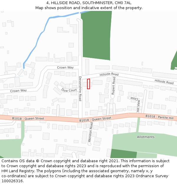 4, HILLSIDE ROAD, SOUTHMINSTER, CM0 7AL: Location map and indicative extent of plot