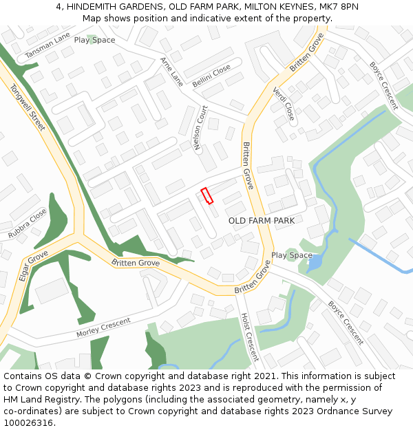 4, HINDEMITH GARDENS, OLD FARM PARK, MILTON KEYNES, MK7 8PN: Location map and indicative extent of plot
