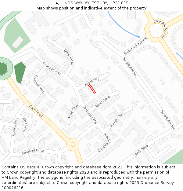 4, HINDS WAY, AYLESBURY, HP21 8FS: Location map and indicative extent of plot