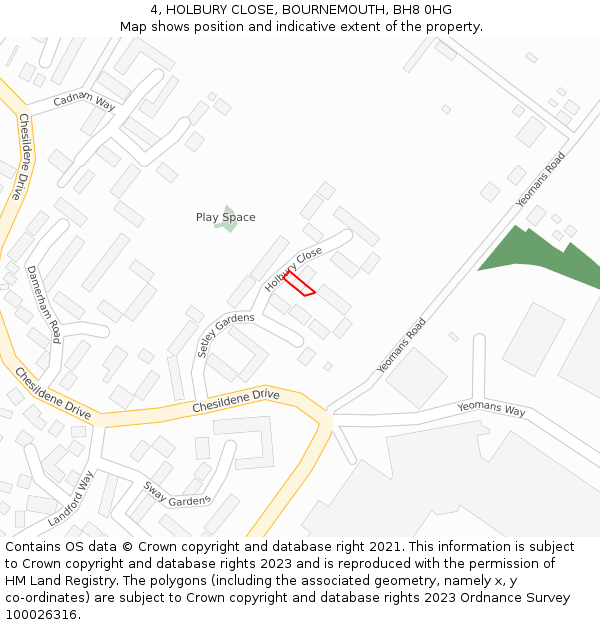 4, HOLBURY CLOSE, BOURNEMOUTH, BH8 0HG: Location map and indicative extent of plot