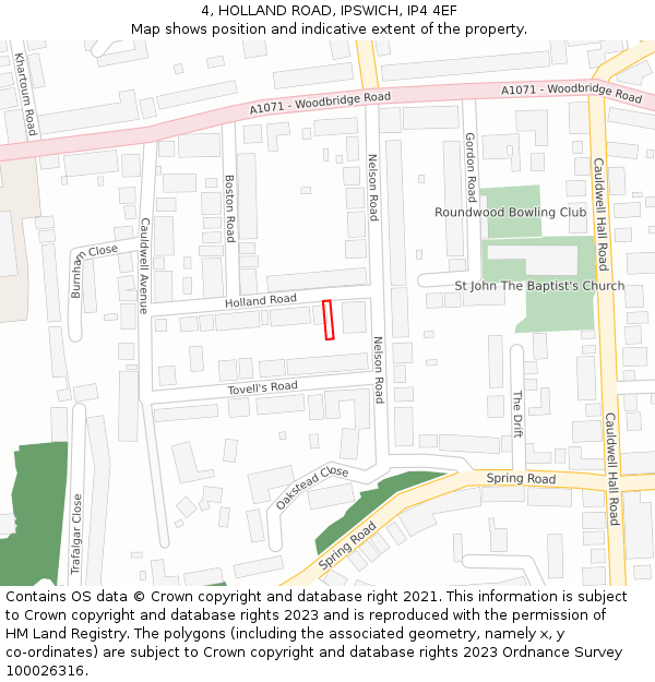 4, HOLLAND ROAD, IPSWICH, IP4 4EF: Location map and indicative extent of plot