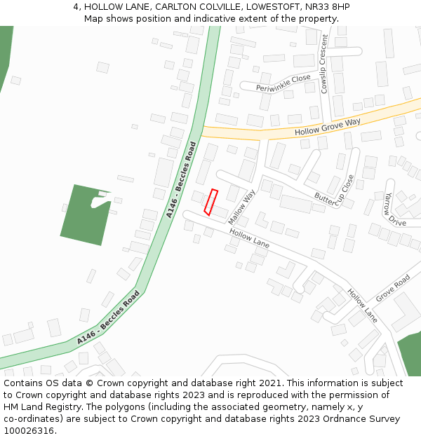 4, HOLLOW LANE, CARLTON COLVILLE, LOWESTOFT, NR33 8HP: Location map and indicative extent of plot