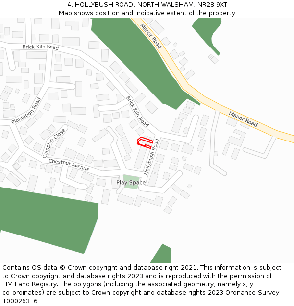 4, HOLLYBUSH ROAD, NORTH WALSHAM, NR28 9XT: Location map and indicative extent of plot