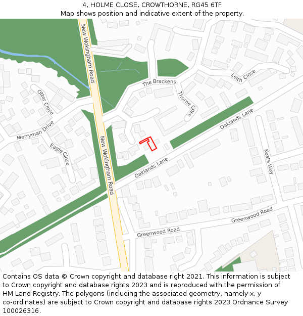 4, HOLME CLOSE, CROWTHORNE, RG45 6TF: Location map and indicative extent of plot