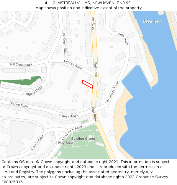 4, HOLMSTREAU VILLAS, NEWHAVEN, BN9 9EL: Location map and indicative extent of plot