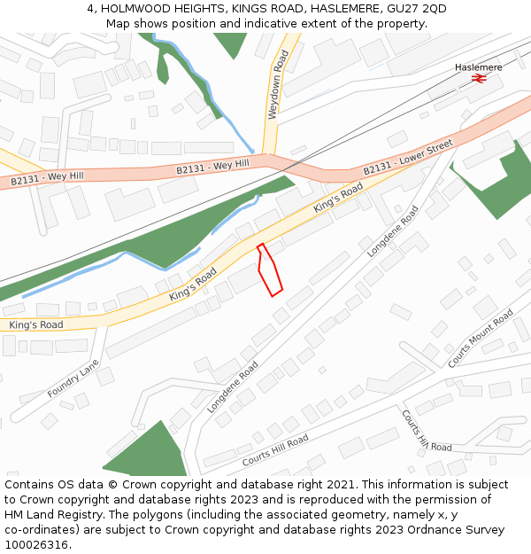 4, HOLMWOOD HEIGHTS, KINGS ROAD, HASLEMERE, GU27 2QD: Location map and indicative extent of plot