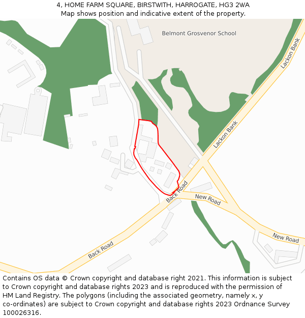 4, HOME FARM SQUARE, BIRSTWITH, HARROGATE, HG3 2WA: Location map and indicative extent of plot