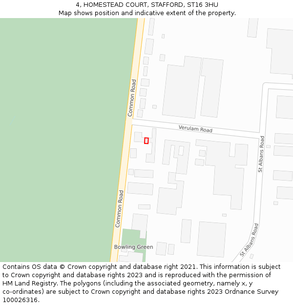 4, HOMESTEAD COURT, STAFFORD, ST16 3HU: Location map and indicative extent of plot