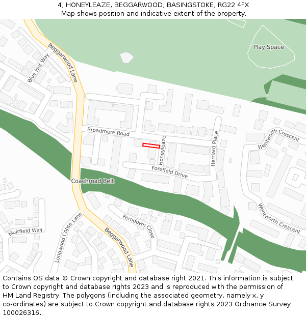 4, HONEYLEAZE, BEGGARWOOD, BASINGSTOKE, RG22 4FX: Location map and indicative extent of plot