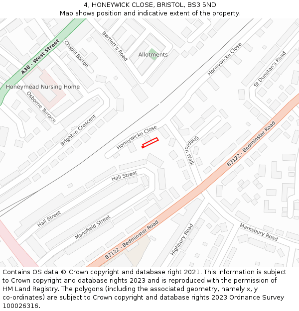 4, HONEYWICK CLOSE, BRISTOL, BS3 5ND: Location map and indicative extent of plot