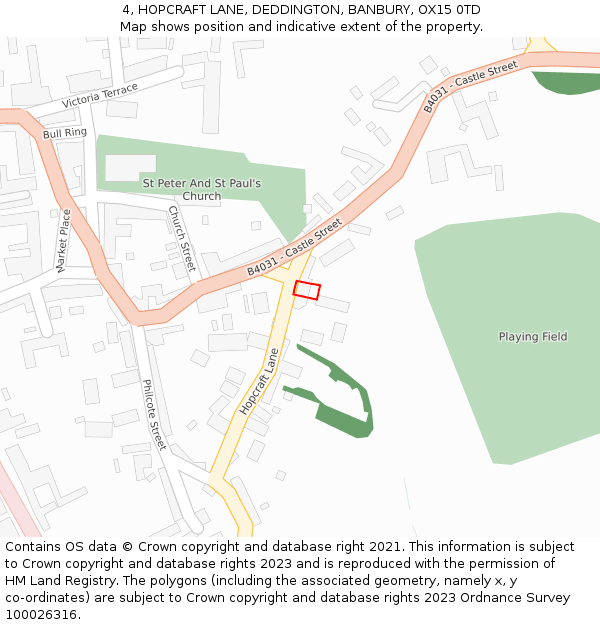 4, HOPCRAFT LANE, DEDDINGTON, BANBURY, OX15 0TD: Location map and indicative extent of plot