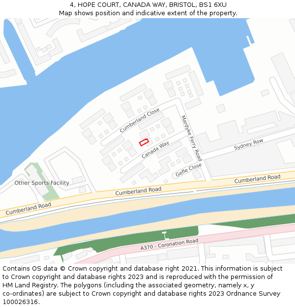4, HOPE COURT, CANADA WAY, BRISTOL, BS1 6XU: Location map and indicative extent of plot