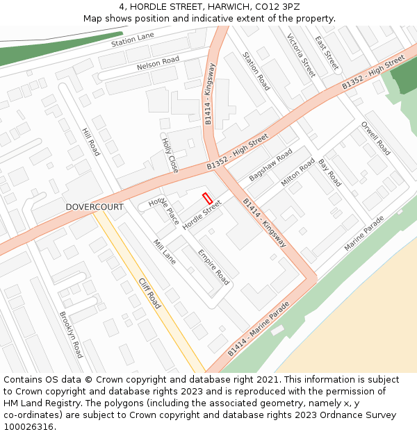 4, HORDLE STREET, HARWICH, CO12 3PZ: Location map and indicative extent of plot