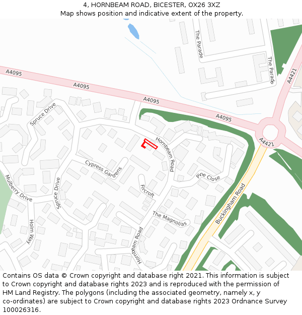 4, HORNBEAM ROAD, BICESTER, OX26 3XZ: Location map and indicative extent of plot