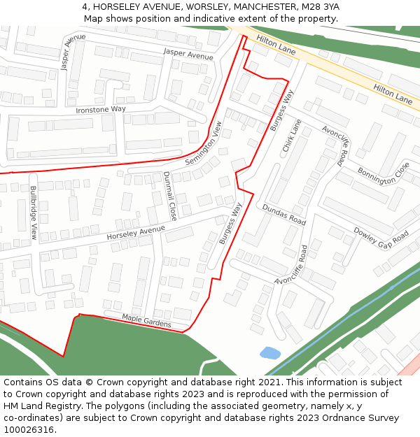 4, HORSELEY AVENUE, WORSLEY, MANCHESTER, M28 3YA: Location map and indicative extent of plot