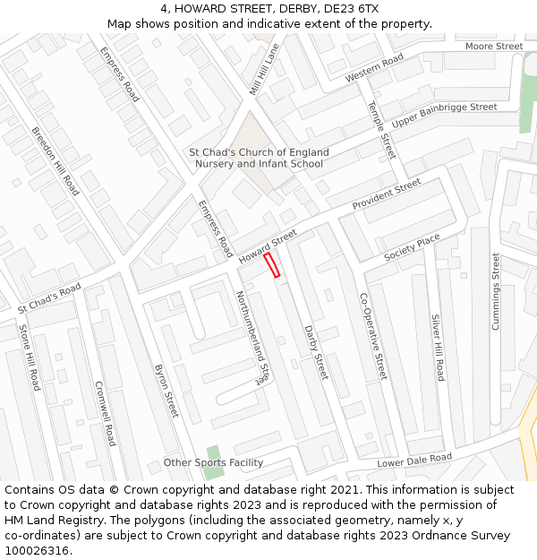 4, HOWARD STREET, DERBY, DE23 6TX: Location map and indicative extent of plot